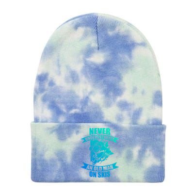 Skiing Funny Skier Never Underestimate An Old On Skis Cool Gift Tie Dye 12in Knit Beanie