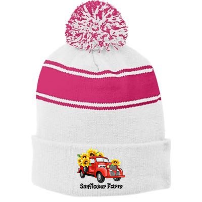 Sunflower Farm Sublimation Stripe Pom Pom Beanie