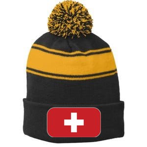 Switzerland Flag Soccer Team World Cup 2022 Swiss Flag Stripe Pom Pom Beanie