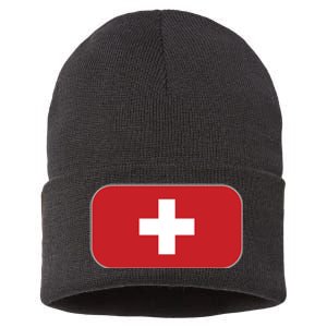 Switzerland Flag Soccer Team World Cup 2022 Swiss Flag Sustainable Knit Beanie