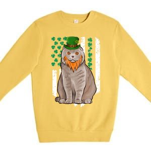 Scottish Fold St Patricks Day Irish American Flag Gift Premium Crewneck Sweatshirt