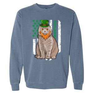 Scottish Fold St Patricks Day Irish American Flag Gift Garment-Dyed Sweatshirt