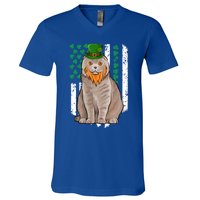 Scottish Fold St Patricks Day Irish American Flag Gift V-Neck T-Shirt