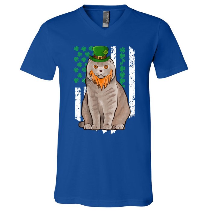 Scottish Fold St Patricks Day Irish American Flag Gift V-Neck T-Shirt