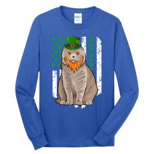 Scottish Fold St Patricks Day Irish American Flag Gift Tall Long Sleeve T-Shirt