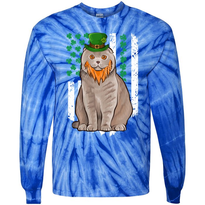 Scottish Fold St Patricks Day Irish American Flag Gift Tie-Dye Long Sleeve Shirt