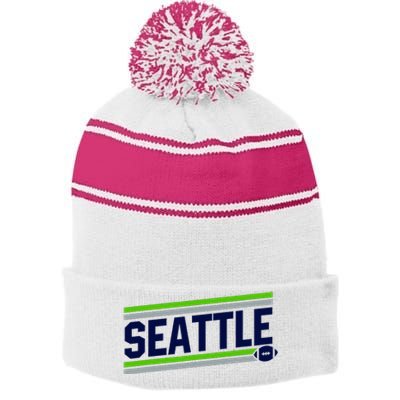 Seattle Football Stripe Pom Pom Beanie