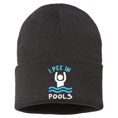 Swimmer Funny Swimming I Pee In Pools Sustainable Knit Beanie