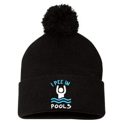 Swimmer Funny Swimming I Pee In Pools Pom Pom 12in Knit Beanie