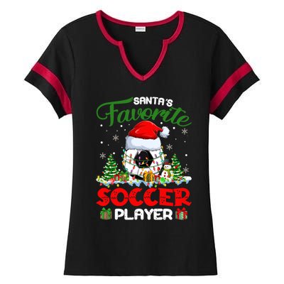 Santas Favorite Soccer Player Xmas Lights Christmas Pajama Cute Gift Ladies Halftime Notch Neck Tee