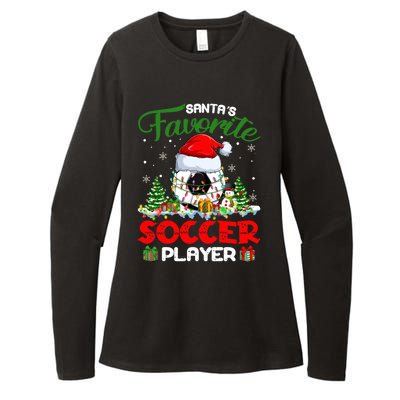 Santas Favorite Soccer Player Xmas Lights Christmas Pajama Cute Gift Womens CVC Long Sleeve Shirt