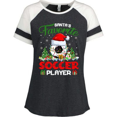 Santas Favorite Soccer Player Xmas Lights Christmas Pajama Cute Gift Enza Ladies Jersey Colorblock Tee