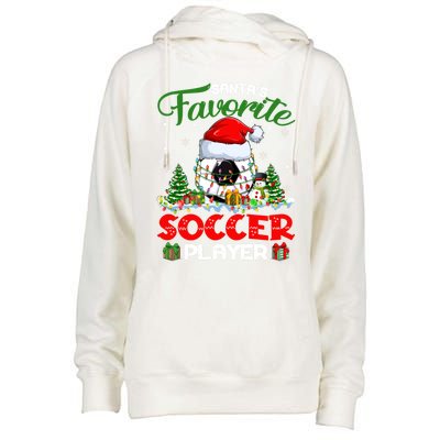 Santas Favorite Soccer Player Xmas Lights Christmas Pajama Cute Gift Womens Funnel Neck Pullover Hood