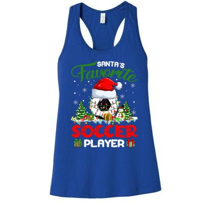 Santas Favorite Soccer Player Xmas Lights Christmas Pajama Cute Gift Women's Racerback Tank