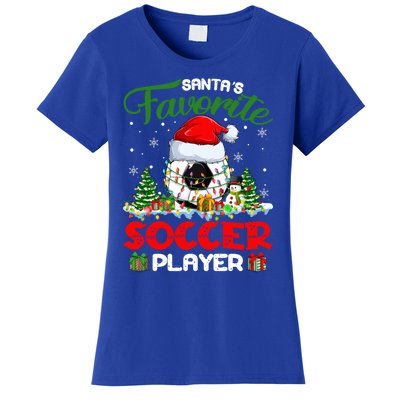 Santas Favorite Soccer Player Xmas Lights Christmas Pajama Cute Gift Women's T-Shirt