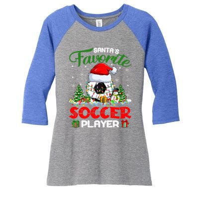 Santas Favorite Soccer Player Xmas Lights Christmas Pajama Cute Gift Women's Tri-Blend 3/4-Sleeve Raglan Shirt