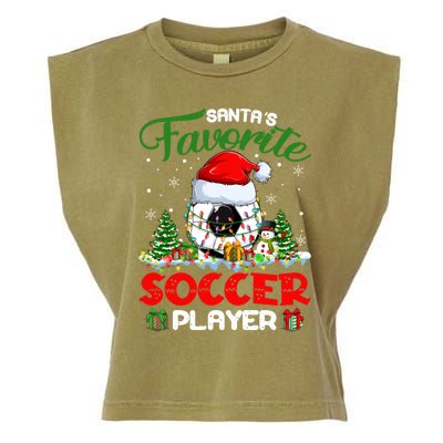 Santas Favorite Soccer Player Xmas Lights Christmas Pajama Cute Gift Garment-Dyed Women's Muscle Tee