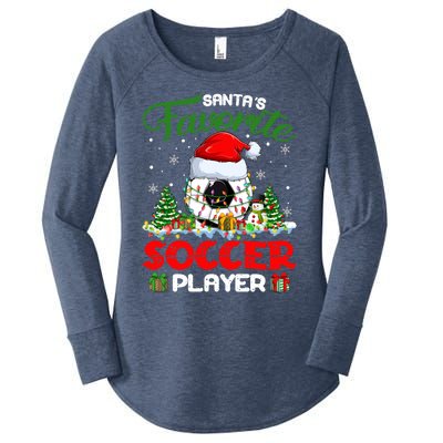 Santas Favorite Soccer Player Xmas Lights Christmas Pajama Cute Gift Women's Perfect Tri Tunic Long Sleeve Shirt