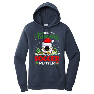 Santas Favorite Soccer Player Xmas Lights Christmas Pajama Cute Gift Women's Pullover Hoodie