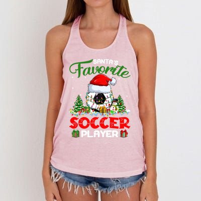 Santas Favorite Soccer Player Xmas Lights Christmas Pajama Cute Gift Women's Knotted Racerback Tank