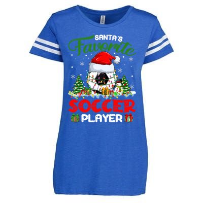 Santas Favorite Soccer Player Xmas Lights Christmas Pajama Cute Gift Enza Ladies Jersey Football T-Shirt