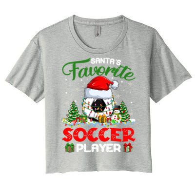 Santas Favorite Soccer Player Xmas Lights Christmas Pajama Cute Gift Women's Crop Top Tee