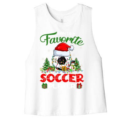 Santas Favorite Soccer Player Xmas Lights Christmas Pajama Cute Gift Women's Racerback Cropped Tank