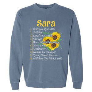 Sara Facts Sunflower Gift Sara First Name Gift Garment-Dyed Sweatshirt