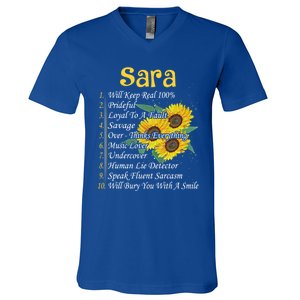 Sara Facts Sunflower Gift Sara First Name Gift V-Neck T-Shirt