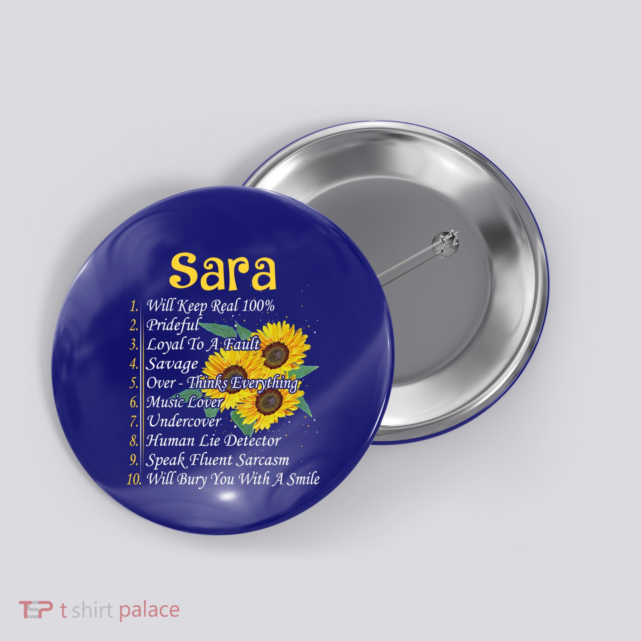 Sara Facts Sunflower Gift Sara First Name Gift Button