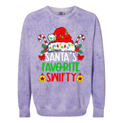 SantaS Favorite Swifty Merry Christmas Groovy Xmas Lights Colorblast Crewneck Sweatshirt