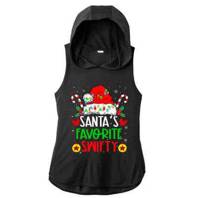 SantaS Favorite Swifty Merry Christmas Groovy Xmas Lights Ladies PosiCharge Tri-Blend Wicking Draft Hoodie Tank