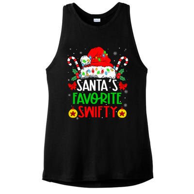 SantaS Favorite Swifty Merry Christmas Groovy Xmas Lights Ladies PosiCharge Tri-Blend Wicking Tank