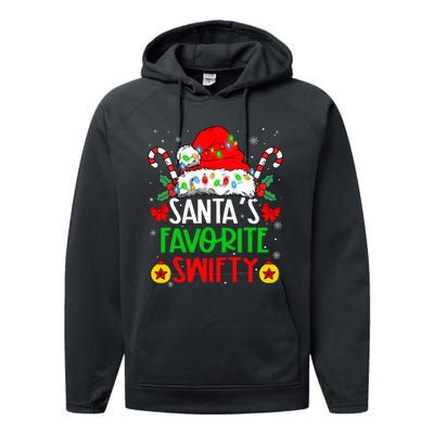 SantaS Favorite Swifty Merry Christmas Groovy Xmas Lights Performance Fleece Hoodie