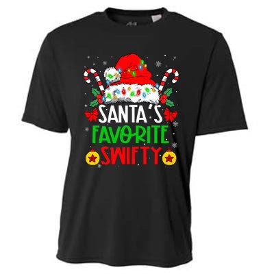 SantaS Favorite Swifty Merry Christmas Groovy Xmas Lights Cooling Performance Crew T-Shirt