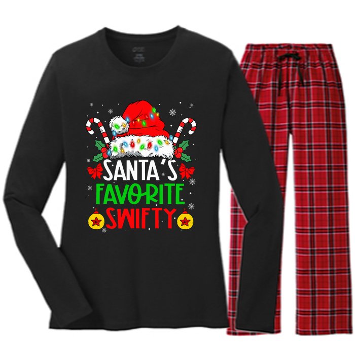 SantaS Favorite Swifty Merry Christmas Groovy Xmas Lights Women's Long Sleeve Flannel Pajama Set 