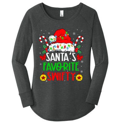 SantaS Favorite Swifty Merry Christmas Groovy Xmas Lights Women's Perfect Tri Tunic Long Sleeve Shirt