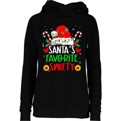 SantaS Favorite Swifty Merry Christmas Groovy Xmas Lights Womens Funnel Neck Pullover Hood