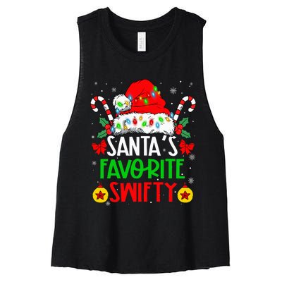 SantaS Favorite Swifty Merry Christmas Groovy Xmas Lights Women's Racerback Cropped Tank