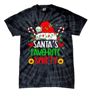 SantaS Favorite Swifty Merry Christmas Groovy Xmas Lights Tie-Dye T-Shirt