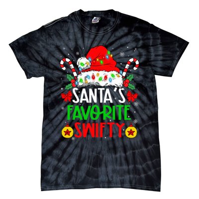 SantaS Favorite Swifty Merry Christmas Groovy Xmas Lights Tie-Dye T-Shirt