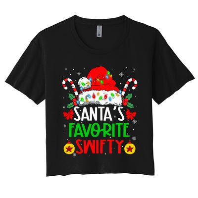 SantaS Favorite Swifty Merry Christmas Groovy Xmas Lights Women's Crop Top Tee