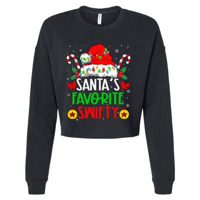 SantaS Favorite Swifty Merry Christmas Groovy Xmas Lights Cropped Pullover Crew