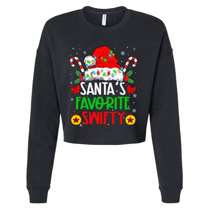 SantaS Favorite Swifty Merry Christmas Groovy Xmas Lights Cropped Pullover Crew