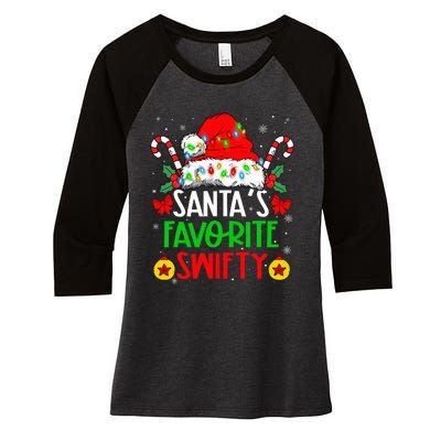 SantaS Favorite Swifty Merry Christmas Groovy Xmas Lights Women's Tri-Blend 3/4-Sleeve Raglan Shirt