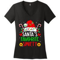 SantaS Favorite Swifty Merry Christmas Groovy Xmas Lights Women's V-Neck T-Shirt