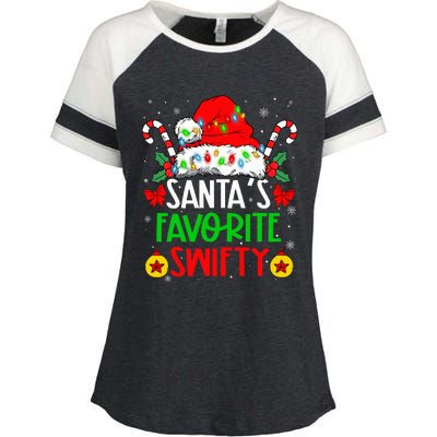 SantaS Favorite Swifty Merry Christmas Groovy Xmas Lights Enza Ladies Jersey Colorblock Tee