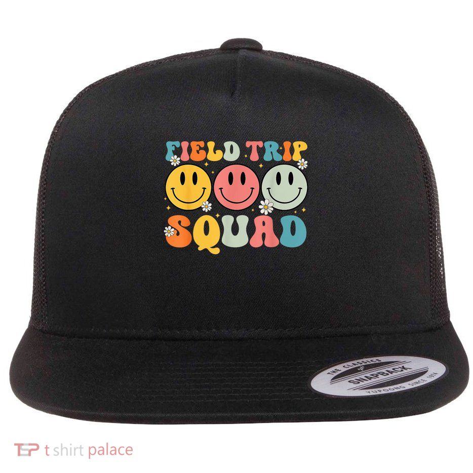 School Field-Trip Squad Groovy Field Day 2025 Teacher Flat Bill Trucker Hat