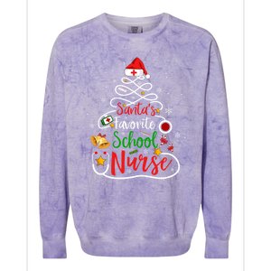 SantaS Favorite School Nurse Christmas Nursing Tree Gift Colorblast Crewneck Sweatshirt