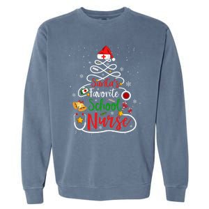 SantaS Favorite School Nurse Christmas Nursing Tree Gift Garment-Dyed Sweatshirt